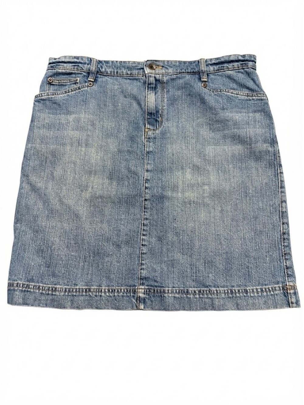 IZOD Jeans Denim Skirt Women's Size 12 Medium Wash Cotton Spandex Straight Mini